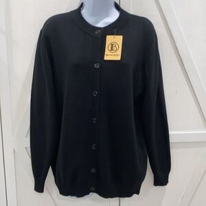 Bimozi Black Knit Cardigan Cotton Blend Button Down Size XL